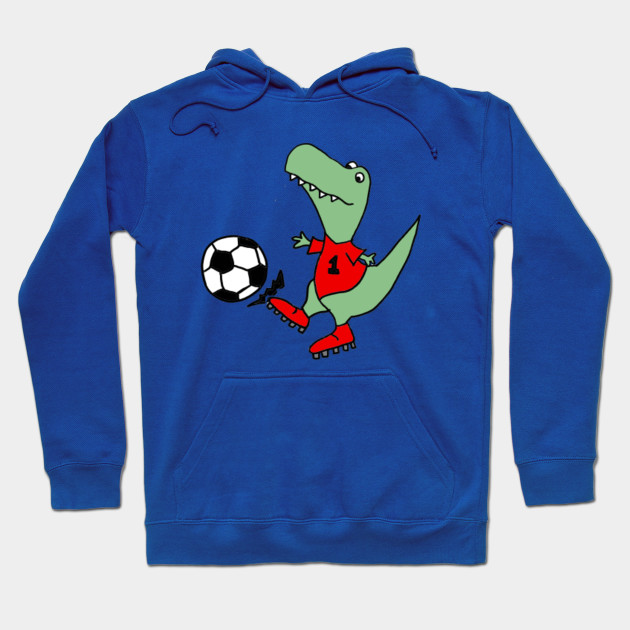 Funny Green T-rex Dinosaur Playing Soccer